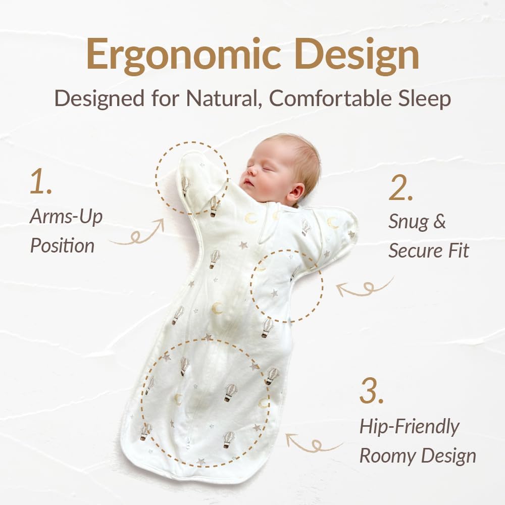Newborn Swaddle Sack, IHDI Certified, Calms Startle Reflex, 100% Cotton Wearable Blanket, Newborn Essentials