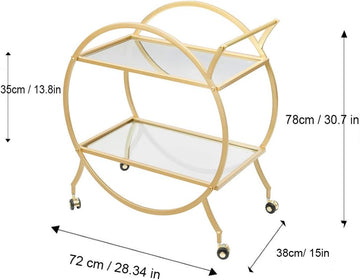 Bar Cart with 2 Mirrored Shelves, Modern Metal Bar Serving Cart, Gold Round Bar Carts for The
