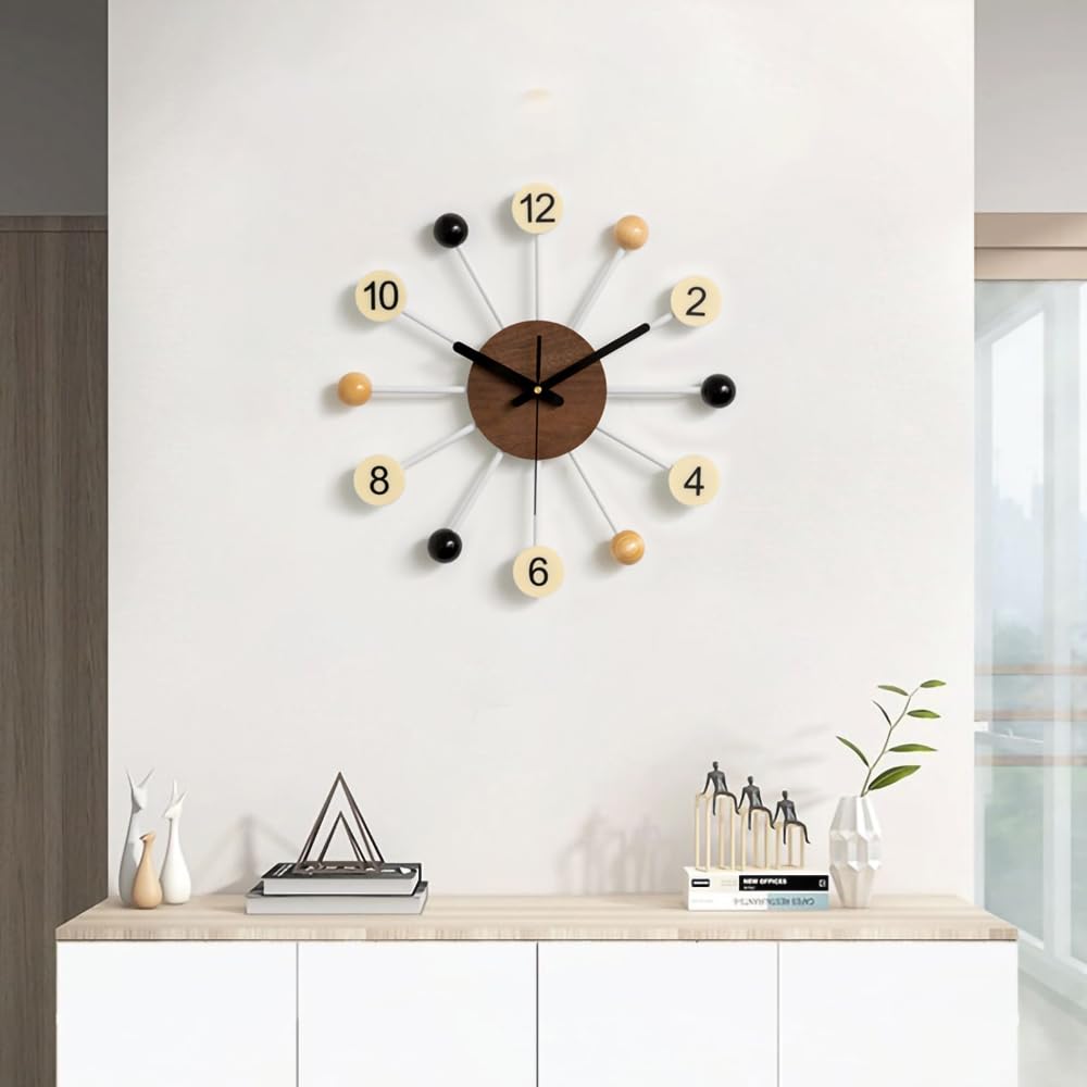 Big Wood Ball Wall Clock 16 Inch, Mid Century Modern
