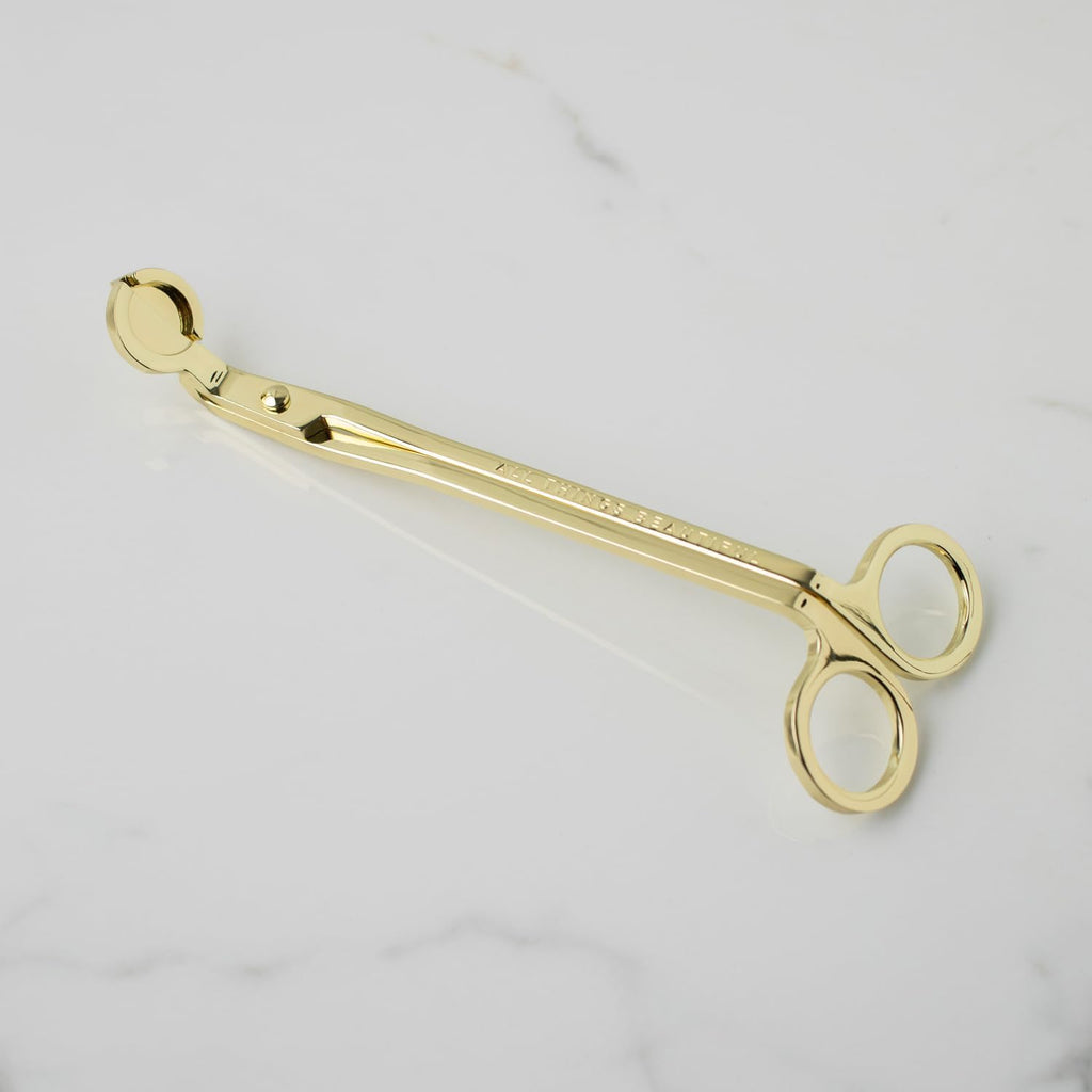 Essential Luxuries Wick Trimmer, Golden Candle Accessory Embossed with "All Things Beautiful", Elegant Candle Wick