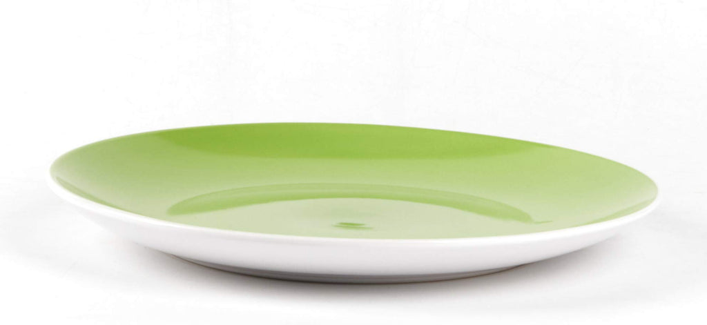 Stoneware Coupe Shape Dinnerware Set, Outside White + Inside Bamboo Color
