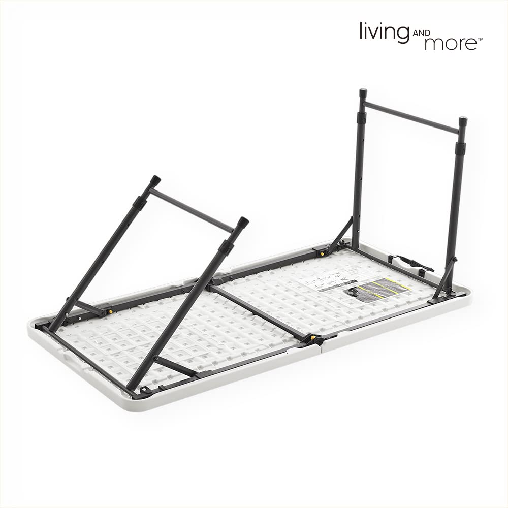 4 Foot Height Adjustable Fold-in-Half Table with Carrying Handle, Easy Folding and Storage, Indoor Outdoor Use
