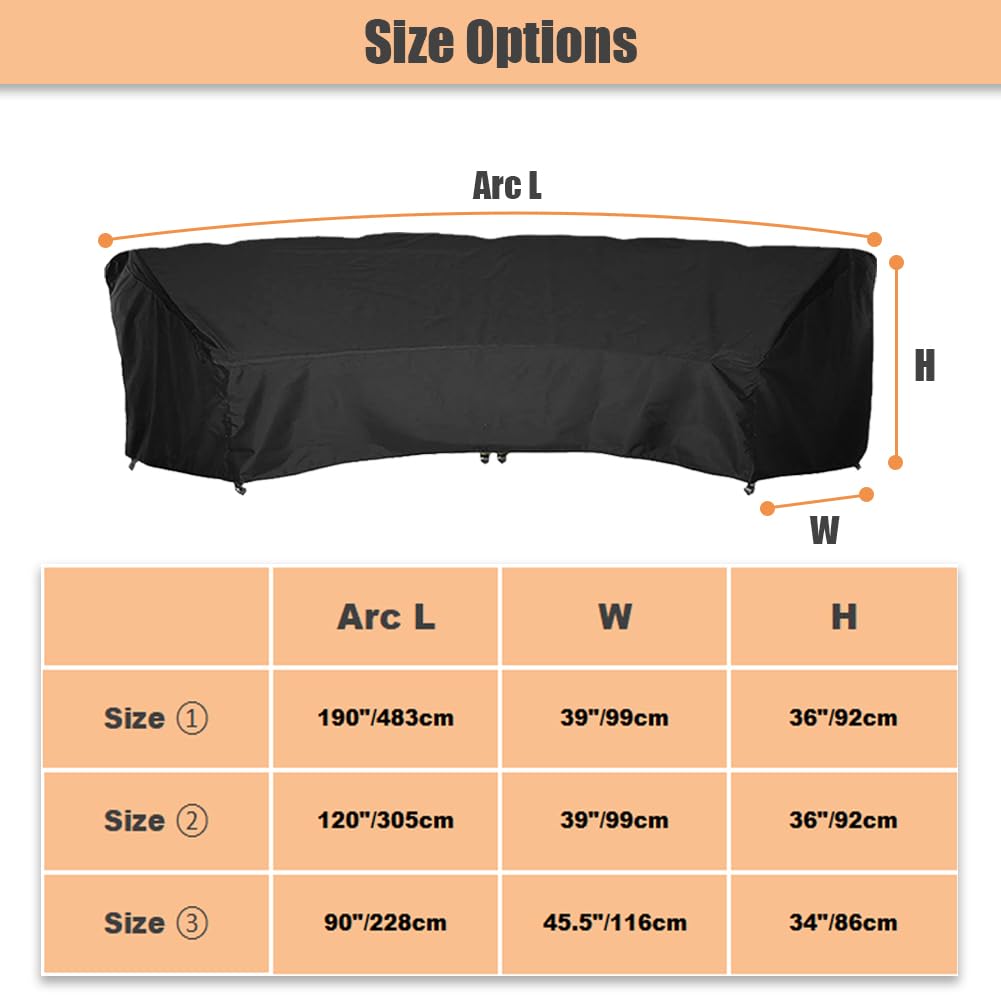 Curved Sofa Cover Outdoor Patio Furniture Cover Couch Sectional Protector Waterproof Half Moon Sofa Set Cover with