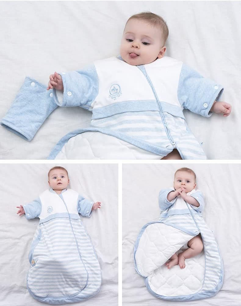 Organic Sleeping Bag Detachable Sleeve Wearable Blanket,Grey,Double Layer for 68-77°F