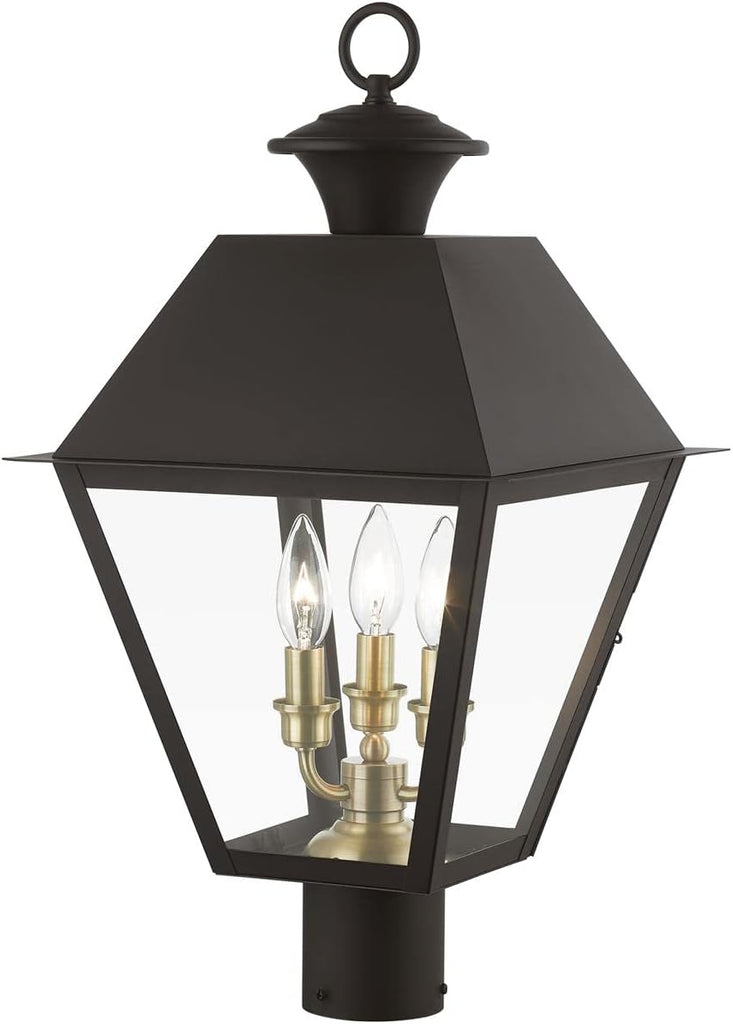 Wentworth, Outdoor Large Post Top Lantern, Bronze with Antique Brass Finish Cluster
