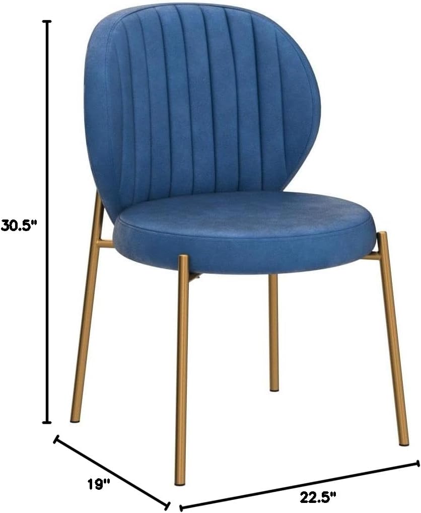 Amoa Contemporary Golden Metal Legs with Velvet Upholstered Dining Chairs Set of 2, Blue