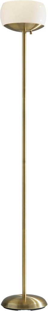 Antique Brass Torchiere Floor Lamp with White Opal Glass Shade