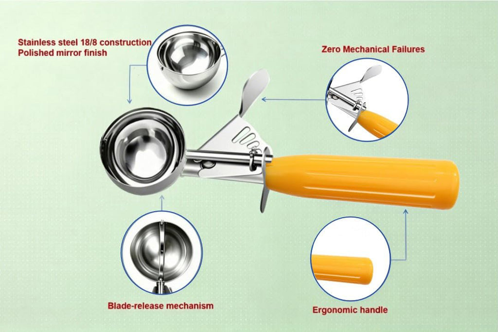 Commercial-Grade Ice Cream Scoop 1.63 oz, 18/8 Stainless Steel Cookie Scoop with Plastic Handle, Portion Control