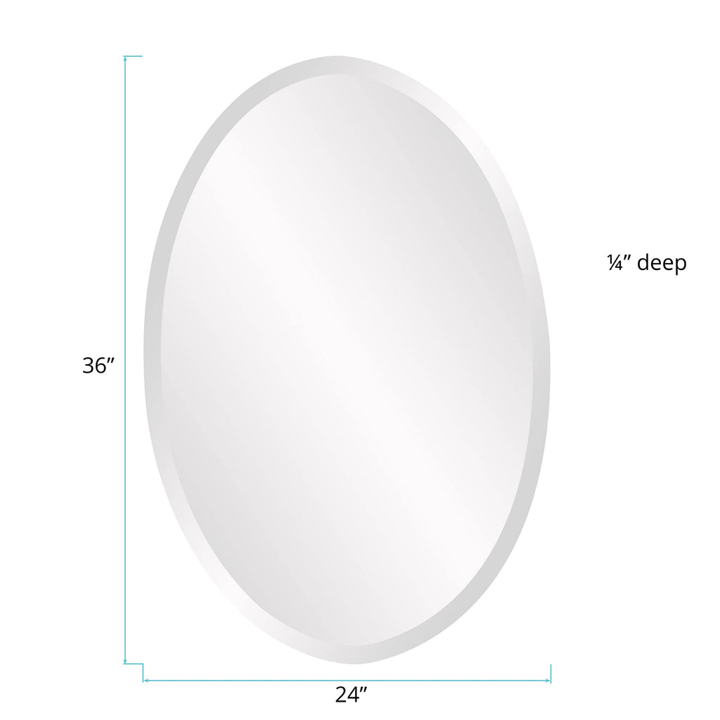 Frameless Silver Oval Wall Hanging, Elegent Beveled Edges Accent, 24 x 36 inch