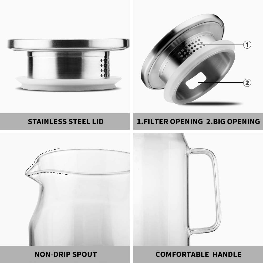 Glass Pitcher with Lid and Handle 50 oz/1500ml Water Pitcher for Ice Tea and Homemade Juice Heat Resistant