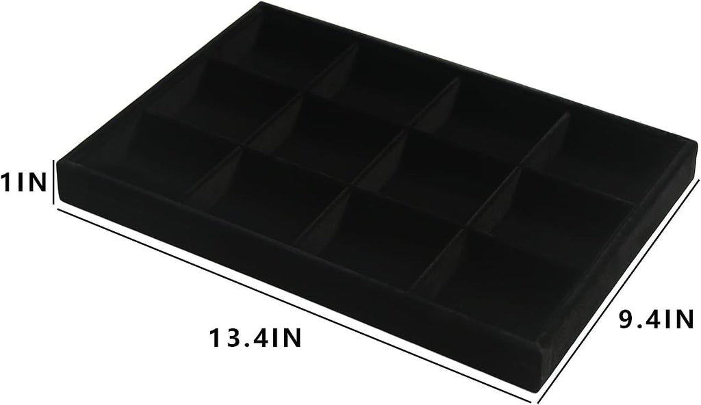 Black Velvet Stackable 12 Grids Jewelry Organizer Tray Bracelet Display Stand for Selling Velvet Necklace Holder - Set of 2