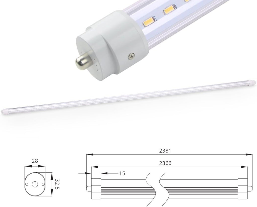 LED 8Ft Tube Light Bulb T8/T10/T12 6000K (Cool White) Clear Cover FA8 Single Pin AC100V-277V UL Listed 36W (75W