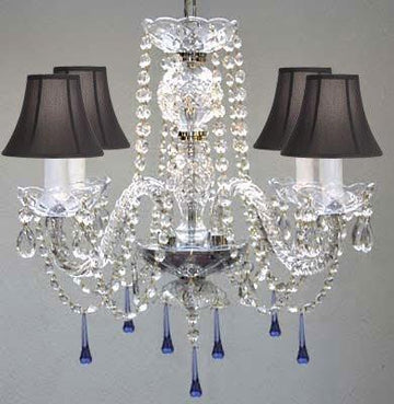 Murano Venetian Style All Crystal Chandelier Lighting W/ Blue Crystals H17" X W17" With Black Shade - J10-Sc/Blackshade/B33/26098/4