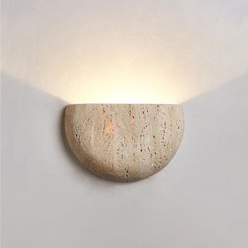Modern Marble Yellow Travertine Wall Sconce LED G4 3000K Wall Lamp Semi Circle Natural Stone Shade Wall Light