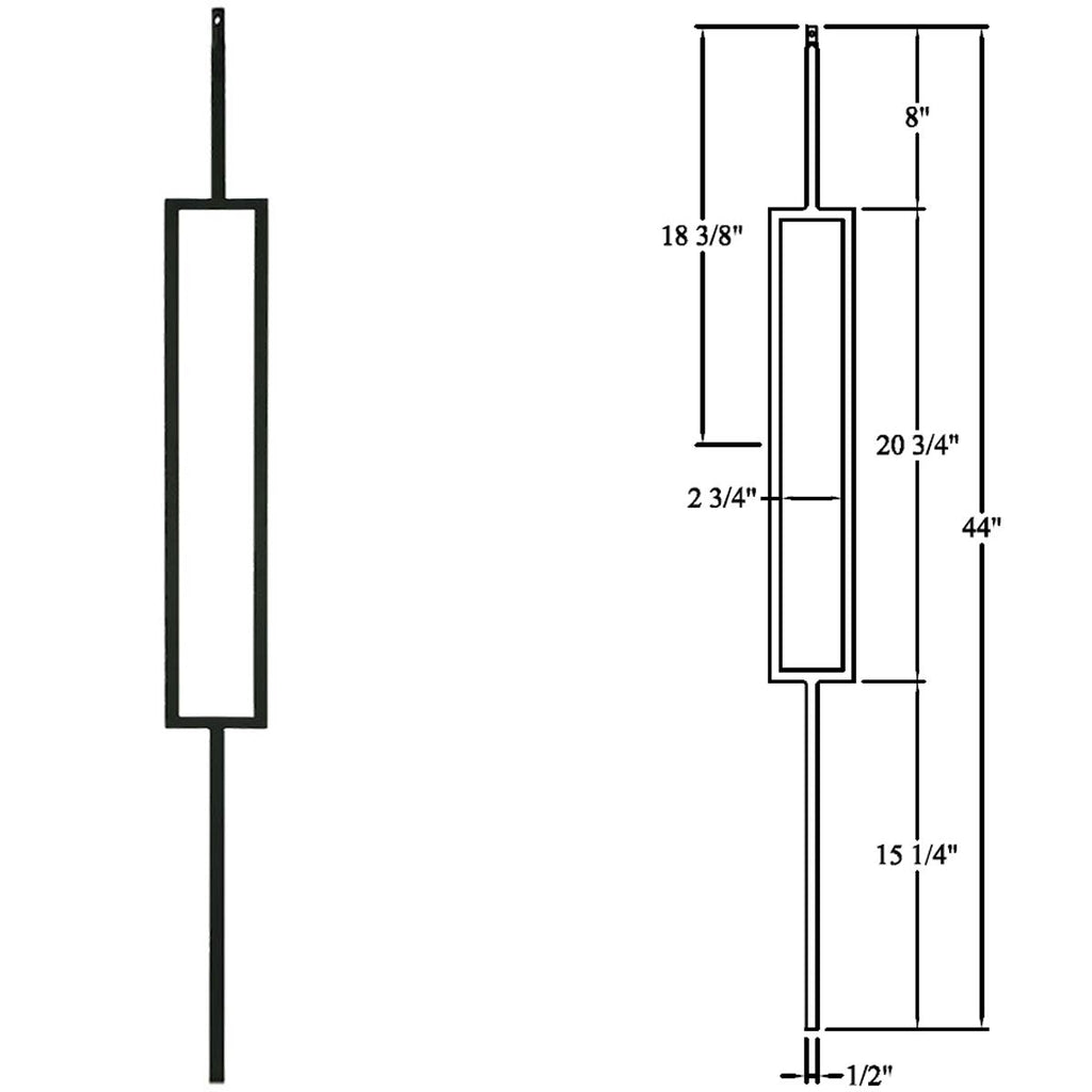 Stair Parts - Contemporary Rectangle Stair Wrought Iron Balusters (Contractor 10-Pack) Modern Hollow Metal Railing