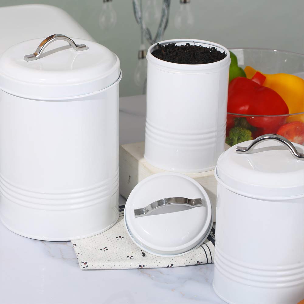 Nesting Canisters Sets for the Kitchen, Set of 4 Airtight White Farmhouse Canister Jars with Removable Chalkboard