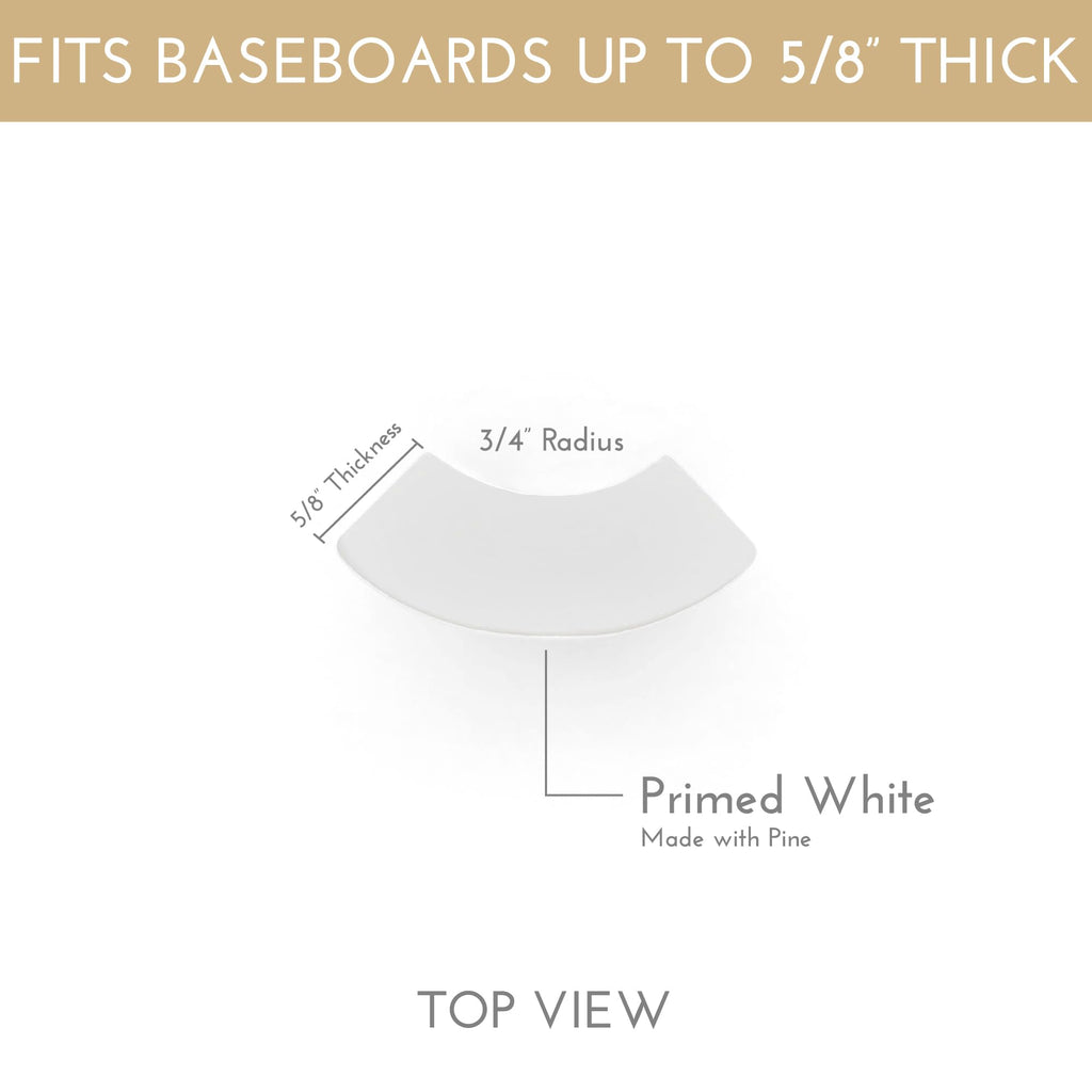 5.5" x 5/8" Rounded Outside Bullnose Corner Baseboard Molding and Trim Block. Pine. Primed White. Fits Standard 3/4"