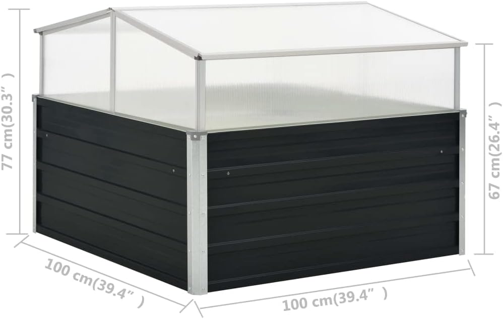 E Galvanized Steel Greenhouse with Raised Garden Bed, 39.4"x39.4"x30.3" Square Cold Frame Planter Box, Open Bottom