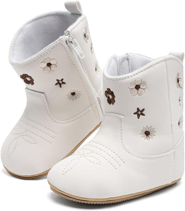 Baby Boys Girls Western Cowboy Boots Infant Moccasins High Top Booties Toddler Soft Sole Non-Slip First Walker Crib