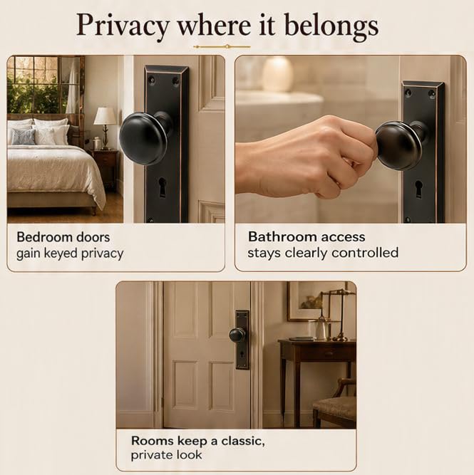Keyed Mortise Lock Set, Classic Bronze Knob, Interior Doors