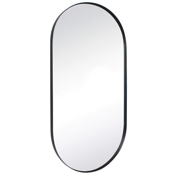 Black Oval Bathroom Mirror 20x40'' Pill Shaped Oblong Vanity Mirror Metal Framed Capsule Mirror for Wall in Stainless
