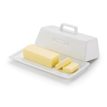 Ceramic Butter Dish with Lid, Countertop, Dishes, Tray, White