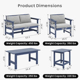 5-Piece HDPE Outdoor Patio Furniture Set - Conversation | Navy Blue for Patio, Garden & Porch