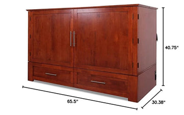Daily Delight Murphy Cabinet Chest Bed with Charging Station 8 Inch, Queen (Cherry)
