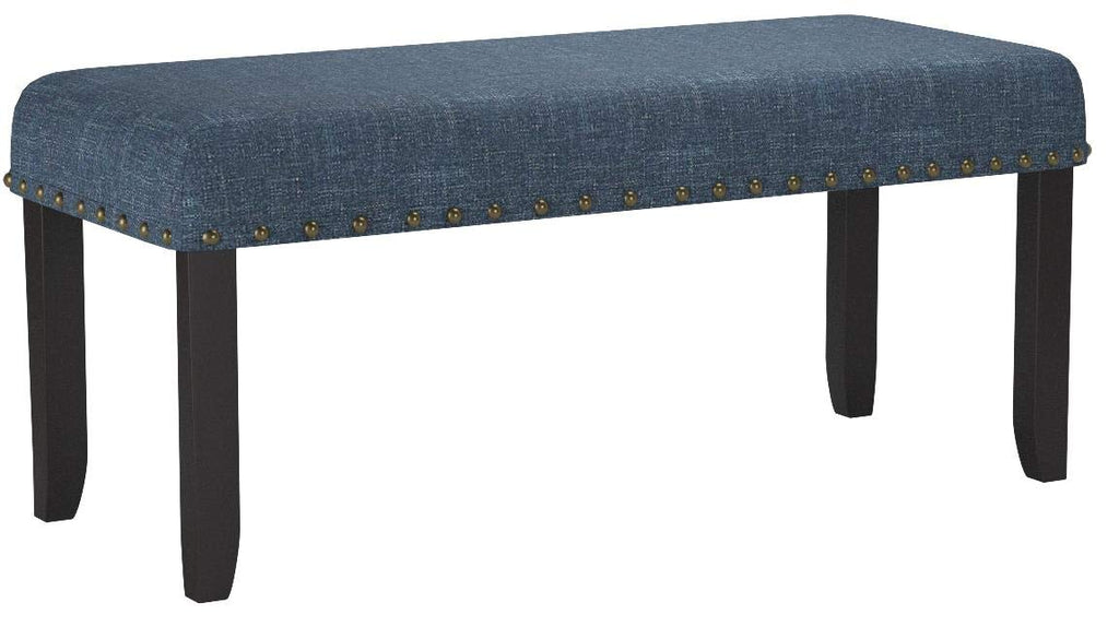 Biony Fabric Dining Bench with Nailhead Trim, Blue