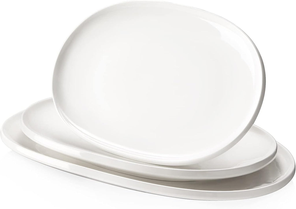 Large Serving Platter, 16"/14"/12" Porcelain Platters for Entertaining Wedding Party, White Oval Plates Set of 3