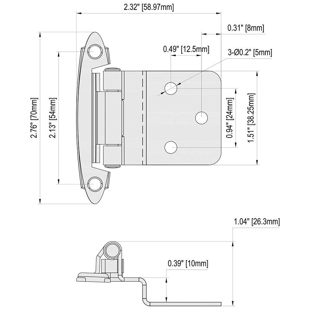 50 Packs (25 Pairs) 3/8" Inset Satin Nickel Cabinet Hinges, Self Closing Cabinet Door Hinges with Door Bumper