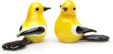 Murano Style Art Glass Animal Figurines Yellow Pair of Birds Miniature - Set of 2