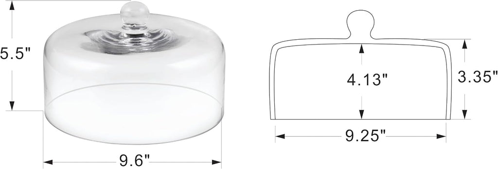 9.6" Wide Handmade Sturdy Glass Cake Dome, Cake Cover Lid for Cake, Food and Display, Glass Topper For Cake Plate
