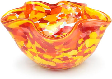 Murano Style Decorative Orange Glass Bowl Confetti Effect Hand Blown Art Glass Crystal, Room Decoration