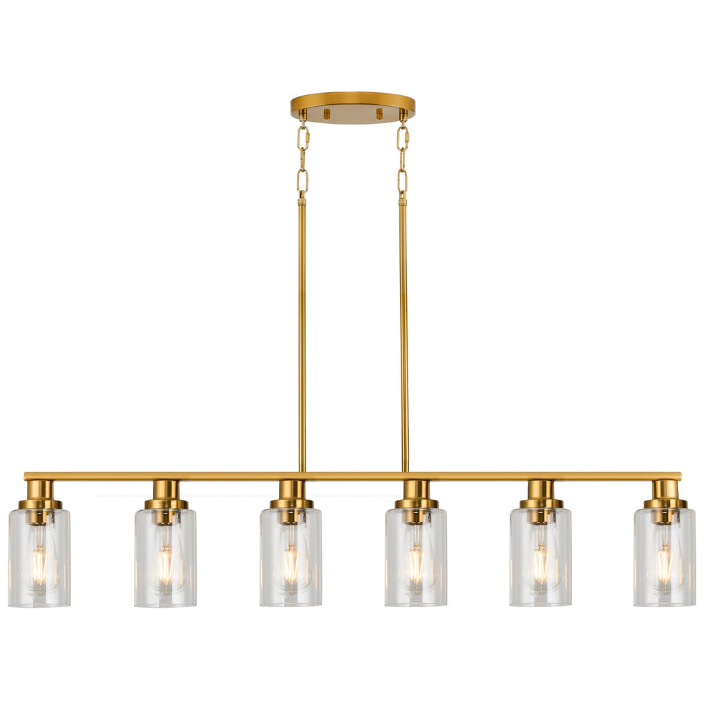 Kitchen Island Lighting, 6-Light Modern Dining Room Light Fixture Over Table,44.3'' Vintage Farmhouse Gold Linear