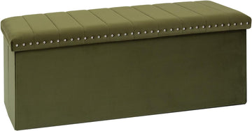 43 Inches Velvet Storage Ottoman Bench | Folding Upholstered Ottoman with Storage , End of Bed, 140L Capacity