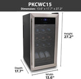 15 Bottle Wine Fridge Red and White Wine Chiller Adjustable Temp Control 41°F to