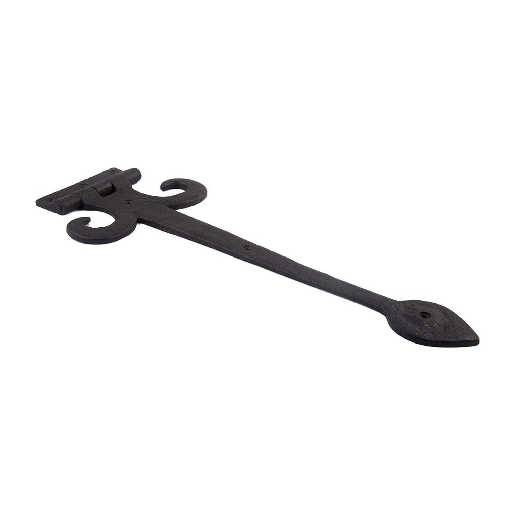 Black Wrought Iron Strap Hinge 15.5" Fleur De Lis Style Flush Mount Heavy Duty Spade Tip Strap Gate and Door Hinges