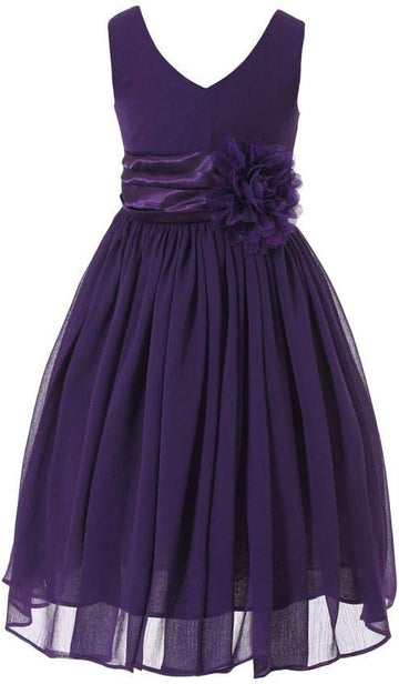 Flower Girl Dress, Junior Bridesmaid V-Neck Chiffon Formal Style