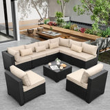 9-Piece Wicker Outdoor Patio Furniture Set | Khaki All-Weather Resistant for Patio, Garden & Porch