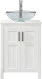 UEV White 24" Bathroom Vanity with Sink Combo,Modern Vanity with Vessel Sink,Stylish Bathroom Vanity Cabinet,Grooved