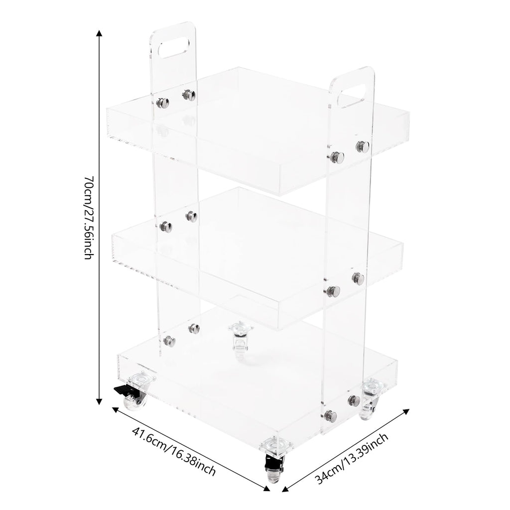Clear Acrylic Side Table with Wheels, 3 Tier Acrylic End Table Side Table Rolling Serving Cart Snack Table Easy
