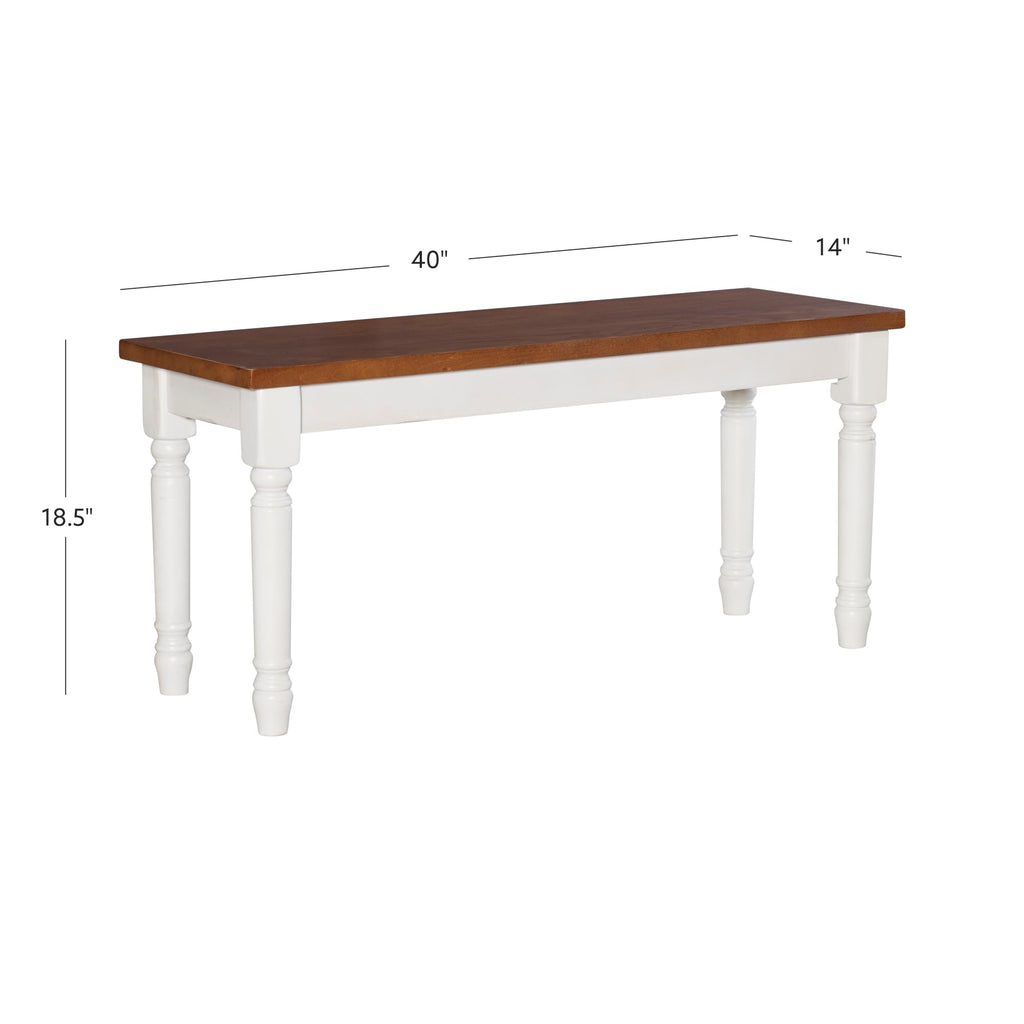 Willow White Backless Dining Bench with Honey Brown Wood Top