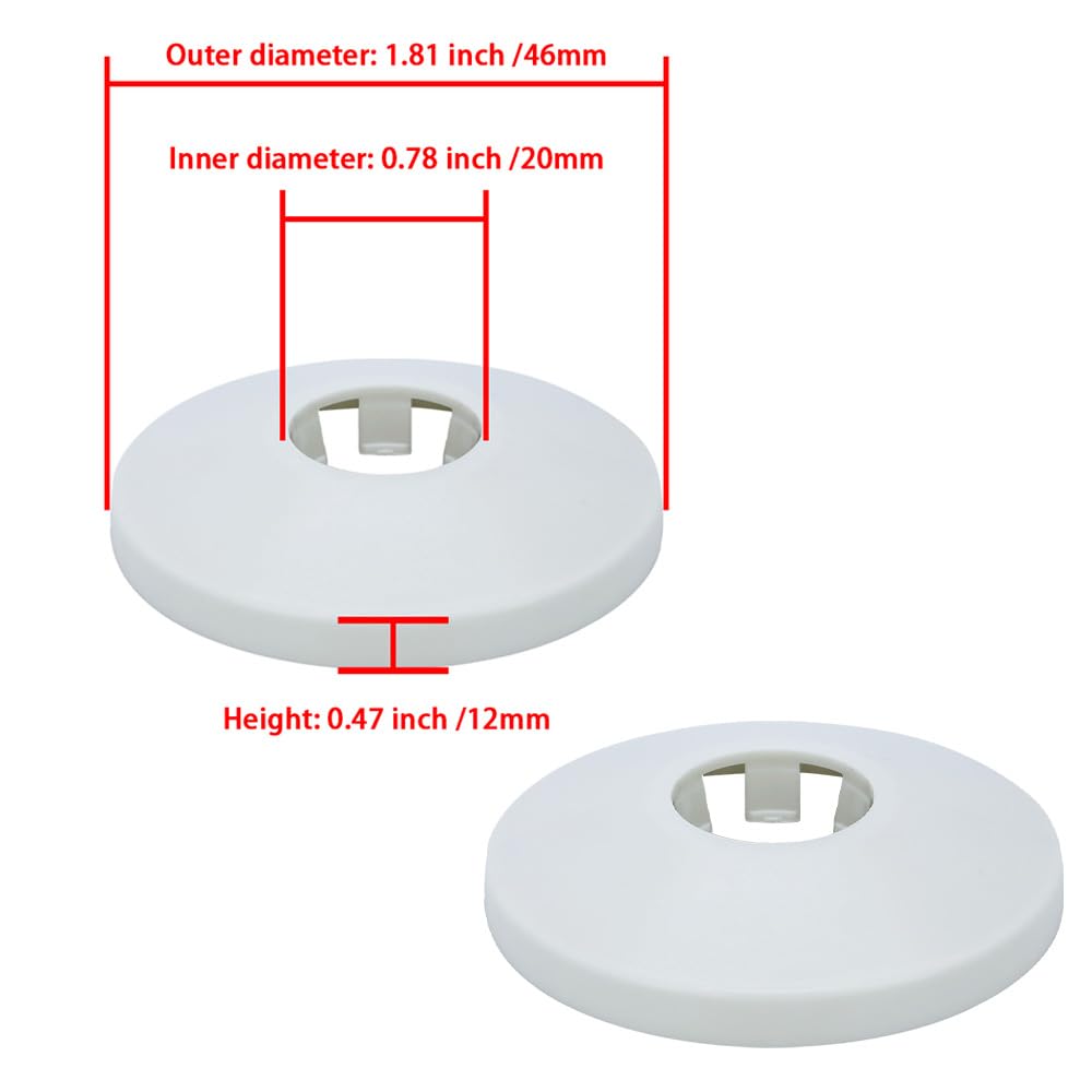 Flange Pipe Cover Decoration 2 Pack, ABS Wall Split Flange, Round Escutcheon Plate for 0.79"/ 20mm Diameter Pipe