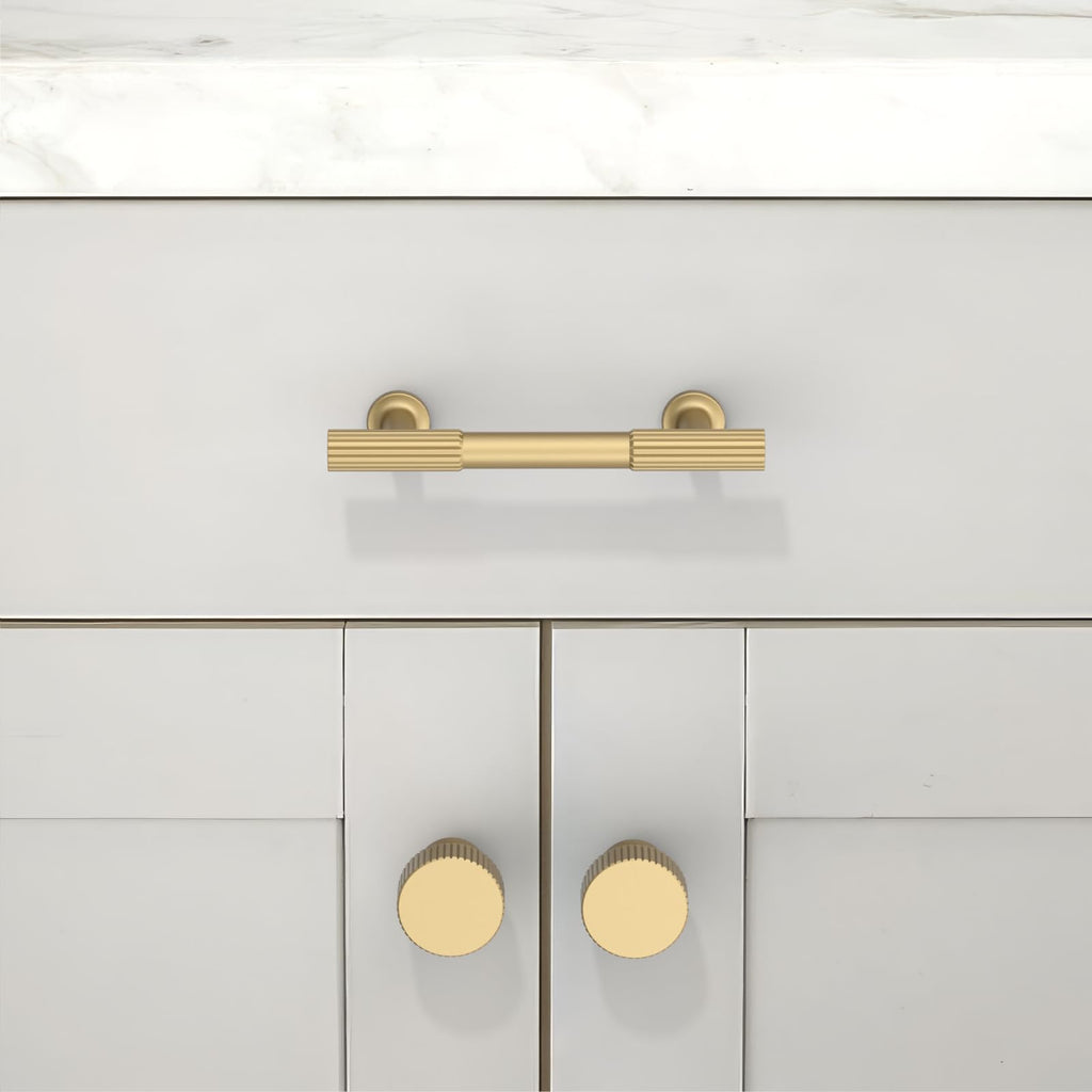 10 Pack Brushed Gold Cabinet Pulls 3 Inch(76mm) Kitchen Cabinet Handles Solid Zinc Alloy Cabinet Hardware Drawer Pulls