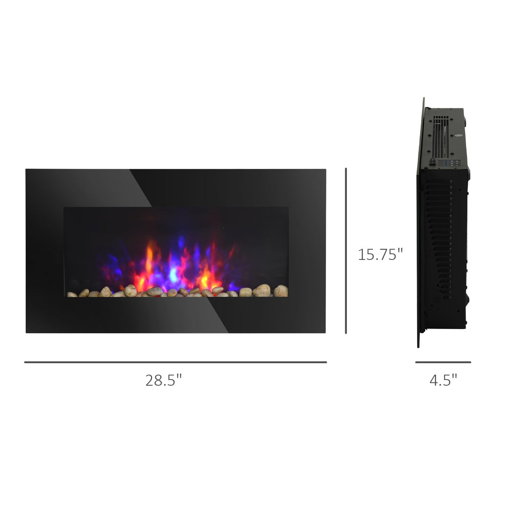 29" Electric Fireplace Wall Mounted Fireplace Heater 1450W Black