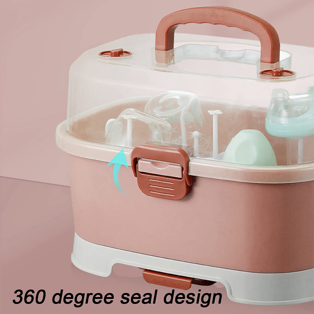 Baby Bottle Drying Rack Storage, Large Nursing Bottle Storage Box Organizer with Cover, Portable Kitchen Cabinet