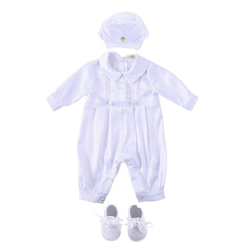 Baby Boy's 3 Pcs Set Christening Baptism Outfits White Long Sleeve