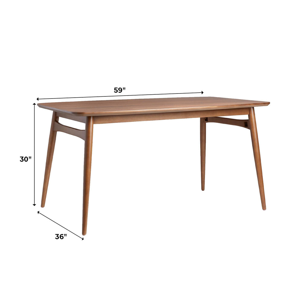 Mid-Century Modern Solid Wood Tapered-Leg Dining Table, 59 Inch, Walnut