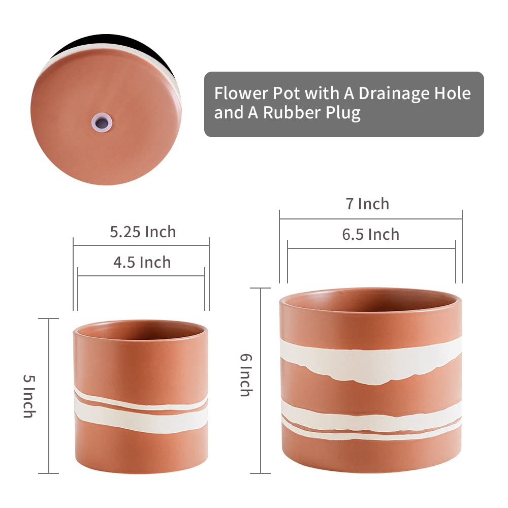 Ceramic Modern Plant Pot with Drainage for Indoor Plants, 5+7 inch